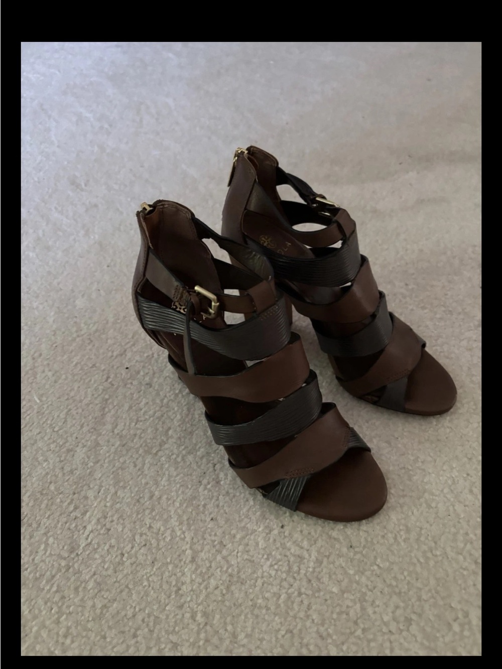 Isola Brown Strappy Heeled Sandals with Dark Brown Accents